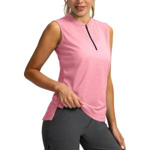 SANTINY Women’s Sleeveless Golf Shirt Zip Up Tennis Lightweight Quick Dry Tank Tops Polo Shirts for Women(Pink)