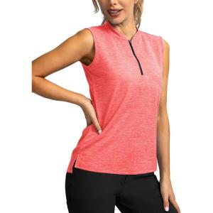 SANTINY Women’s Sleeveless Golf Shirt Zip Up Tennis Lightweight Quick Dry Tank Tops Polo Shirts for Women(Red)