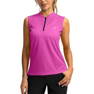 SANTINY Women’s Sleeveless Golf Shirt Zip Up Tennis Lightweight Quick Dry Tank Tops Polo Shirts for Women(Rose Red)