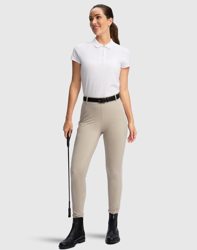 imageSANTINY Womens Horse Riding Pants Zipper Pockets Silicone FullSeat Breeches Equestrian Schooling Tights for WomenTaupe