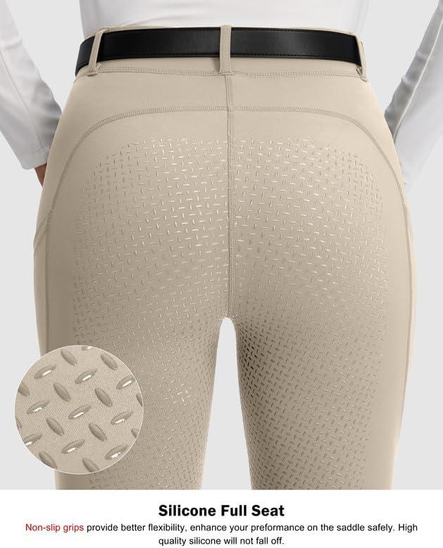 imageSANTINY Womens Horse Riding Pants Zipper Pockets Silicone FullSeat Breeches Equestrian Schooling Tights for WomenTaupe