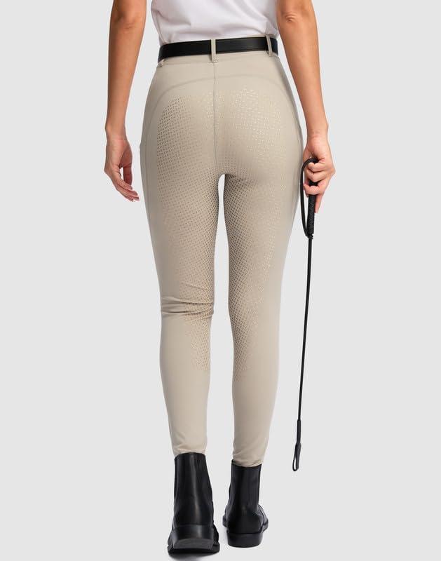imageSANTINY Womens Horse Riding Pants Zipper Pockets Silicone FullSeat Breeches Equestrian Schooling Tights for WomenTaupe