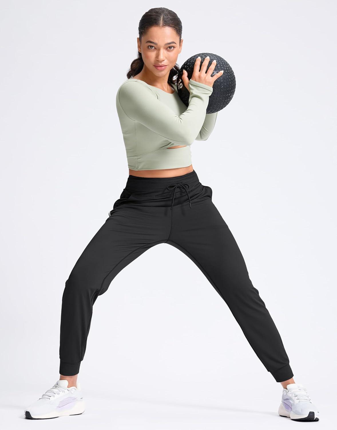 imageSANTINY Womens Sweatpants Joggers with Pockets Soft Stretch High Waisted Sweat Pants Lounge Running Athletic Workout JoggingBlack