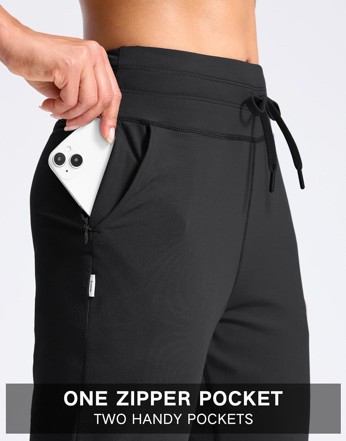 imageSANTINY Womens Sweatpants Joggers with Pockets Soft Stretch High Waisted Sweat Pants Lounge Running Athletic Workout JoggingBlack
