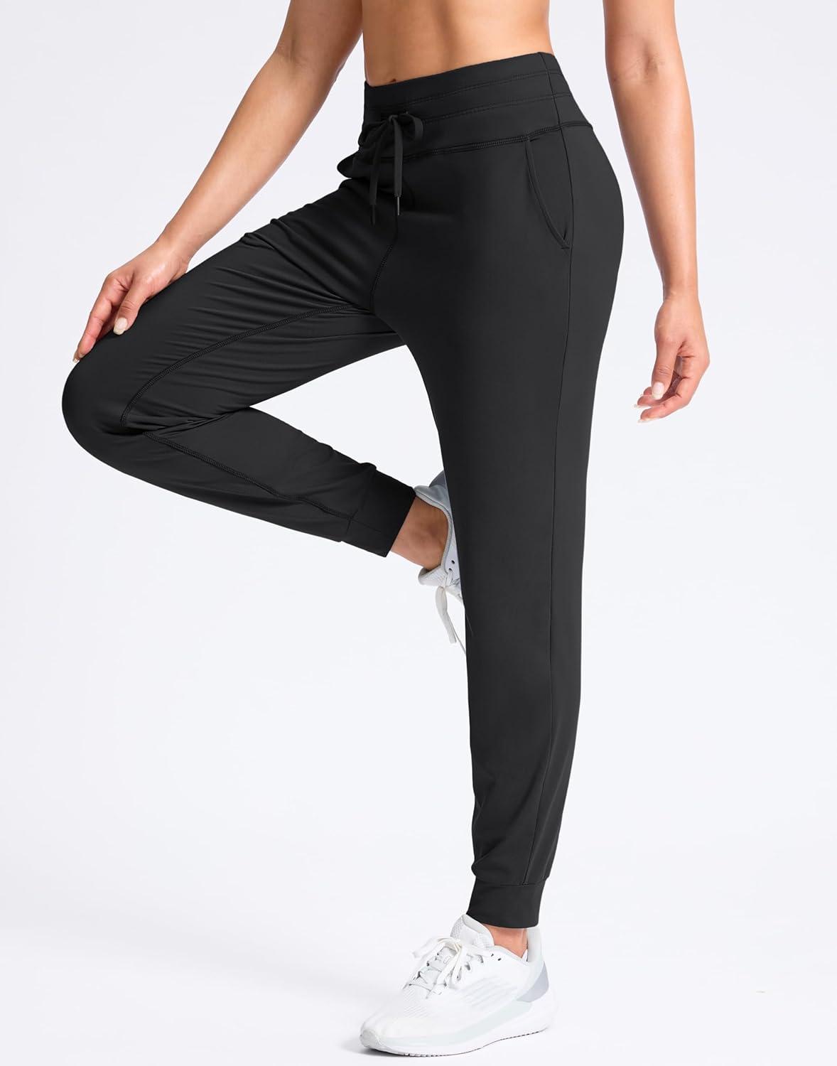 imageSANTINY Womens Sweatpants Joggers with Pockets Soft Stretch High Waisted Sweat Pants Lounge Running Athletic Workout JoggingBlack
