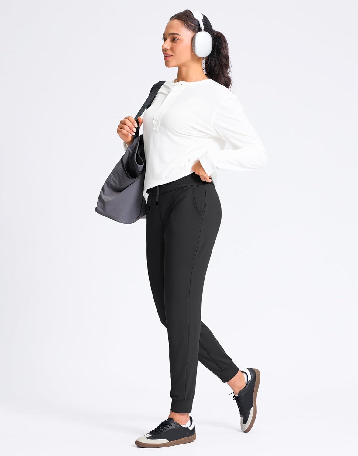 imageSANTINY Womens Sweatpants Joggers with Pockets Soft Stretch High Waisted Sweat Pants Lounge Running Athletic Workout JoggingBlack