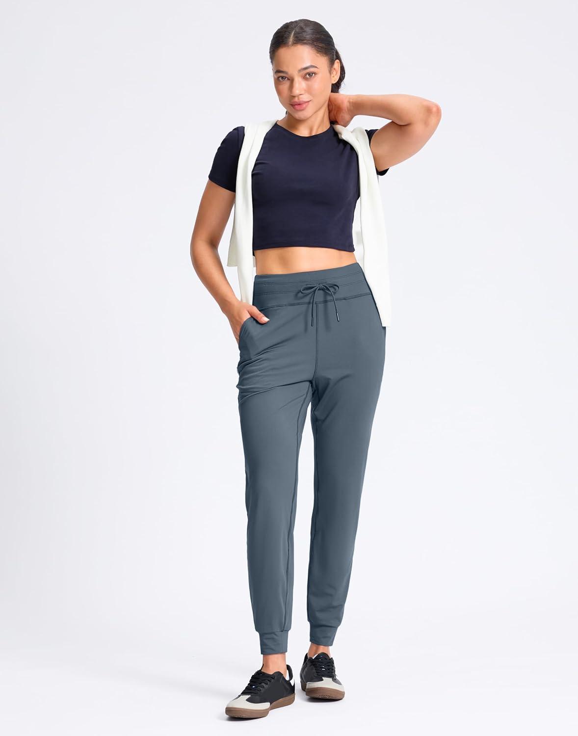 imageSANTINY Womens Sweatpants Joggers with Pockets Soft Stretch High Waisted Sweat Pants Lounge Running Athletic Workout JoggingDusty Blue