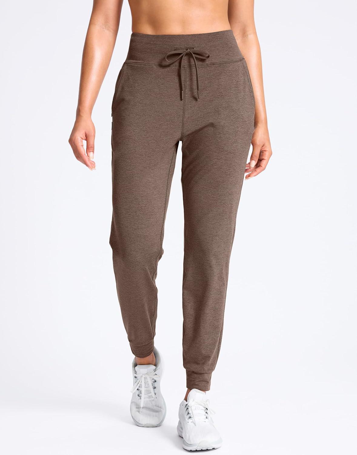 imageSANTINY Womens Sweatpants Joggers with Pockets Soft Stretch High Waisted Sweat Pants Lounge Running Athletic Workout JoggingHeather Brown