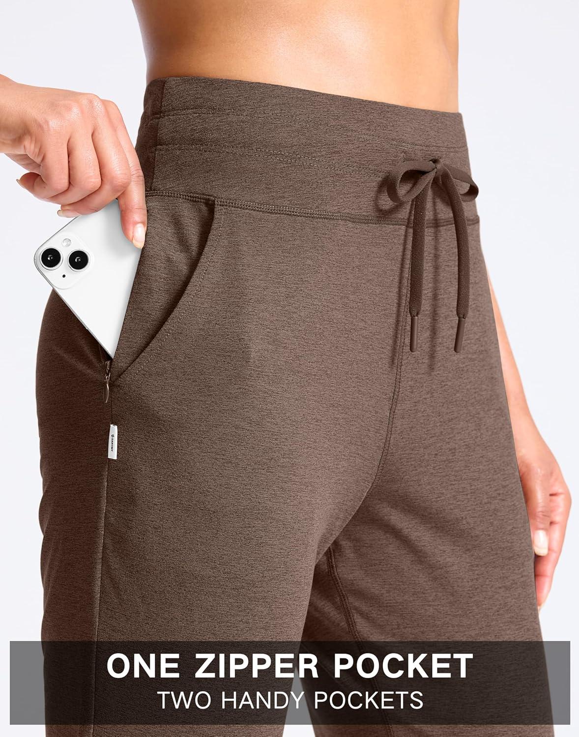 imageSANTINY Womens Sweatpants Joggers with Pockets Soft Stretch High Waisted Sweat Pants Lounge Running Athletic Workout JoggingHeather Brown