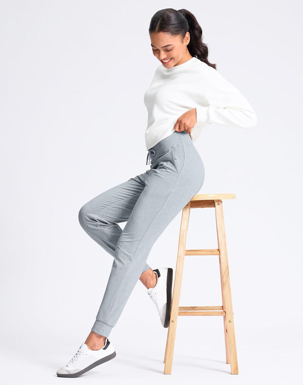 imageSANTINY Womens Sweatpants Joggers with Pockets Soft Stretch High Waisted Sweat Pants Lounge Running Athletic Workout JoggingHeather Grey