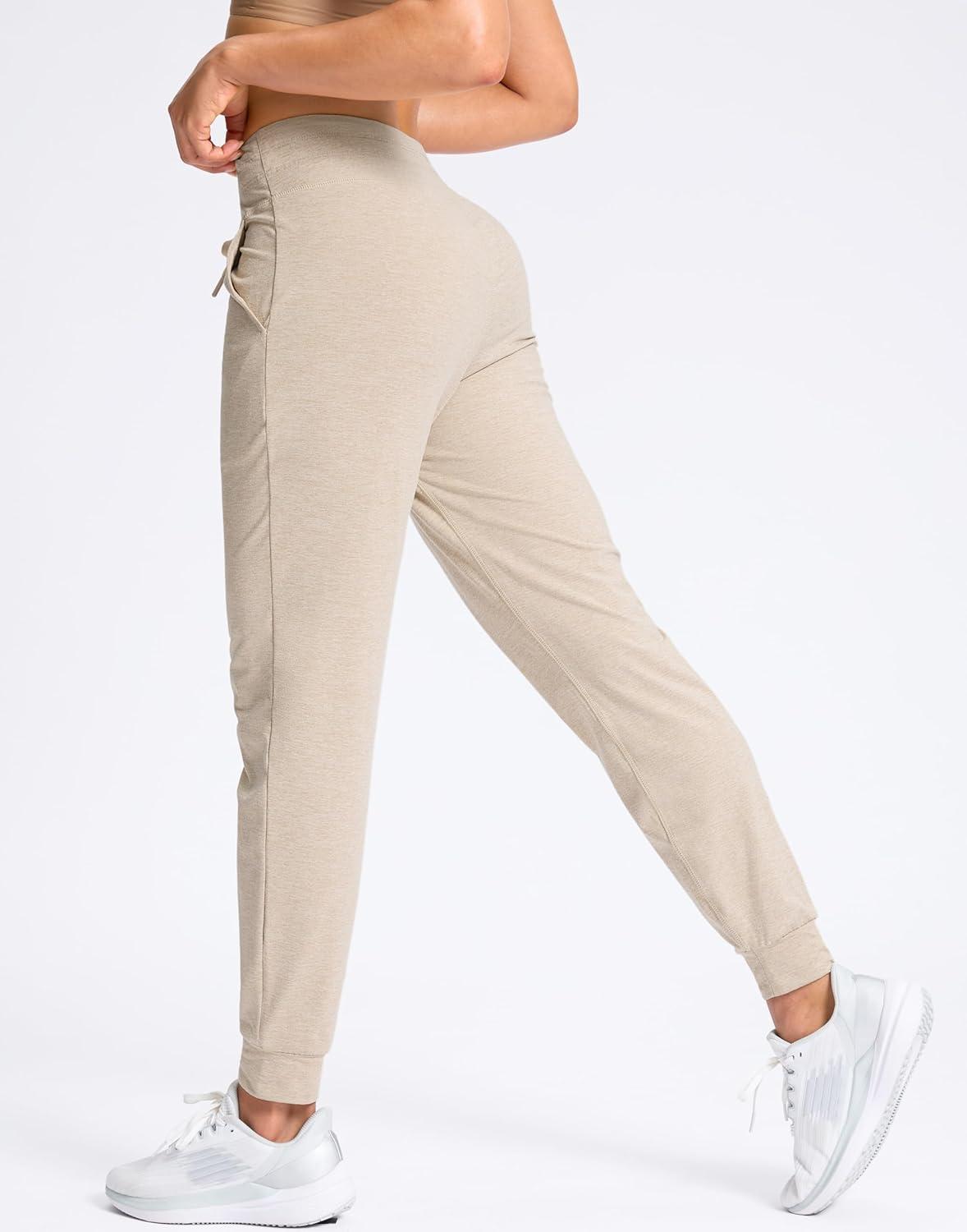 imageSANTINY Womens Sweatpants Joggers with Pockets Soft Stretch High Waisted Sweat Pants Lounge Running Athletic Workout JoggingKhaki