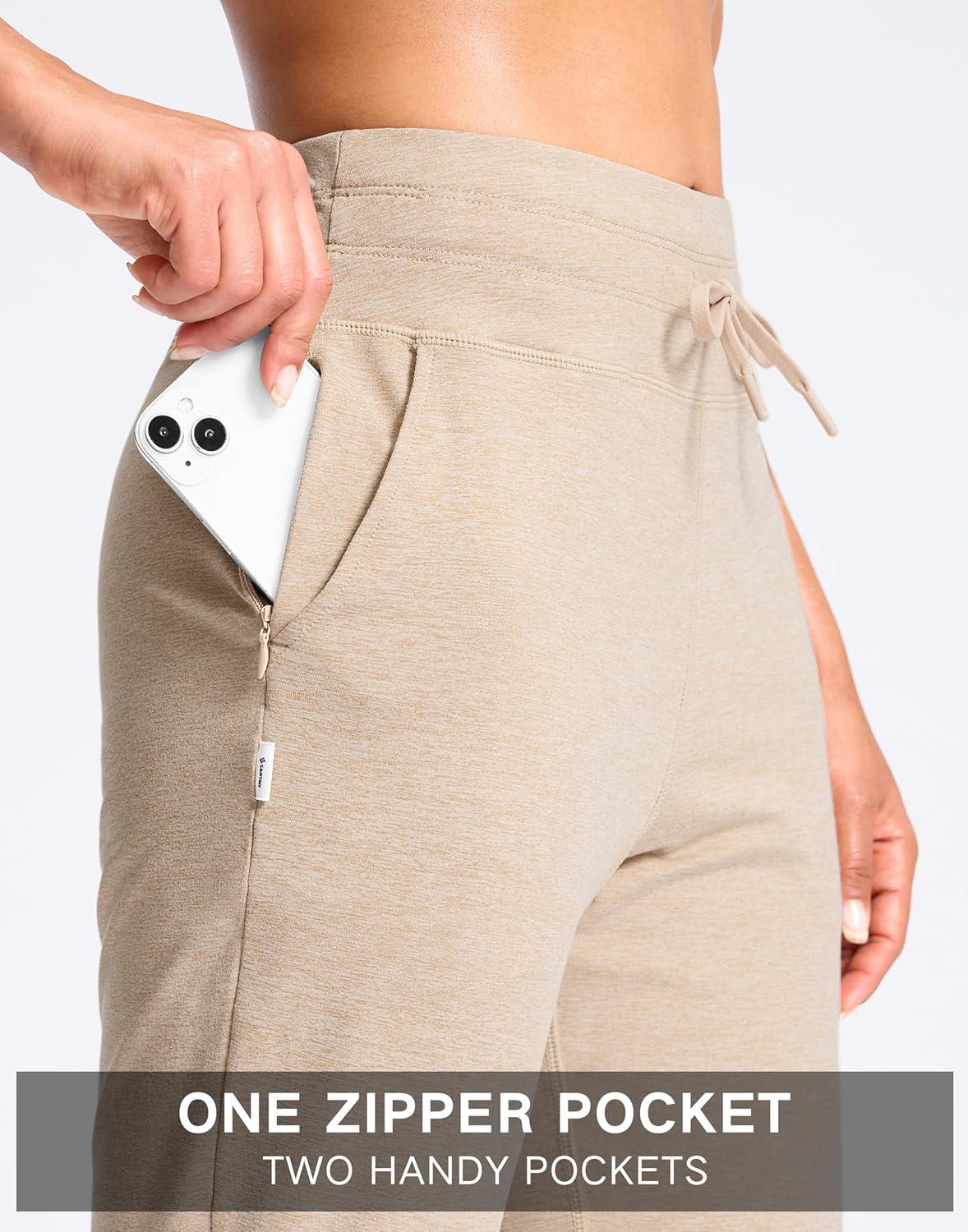 imageSANTINY Womens Sweatpants Joggers with Pockets Soft Stretch High Waisted Sweat Pants Lounge Running Athletic Workout JoggingKhaki