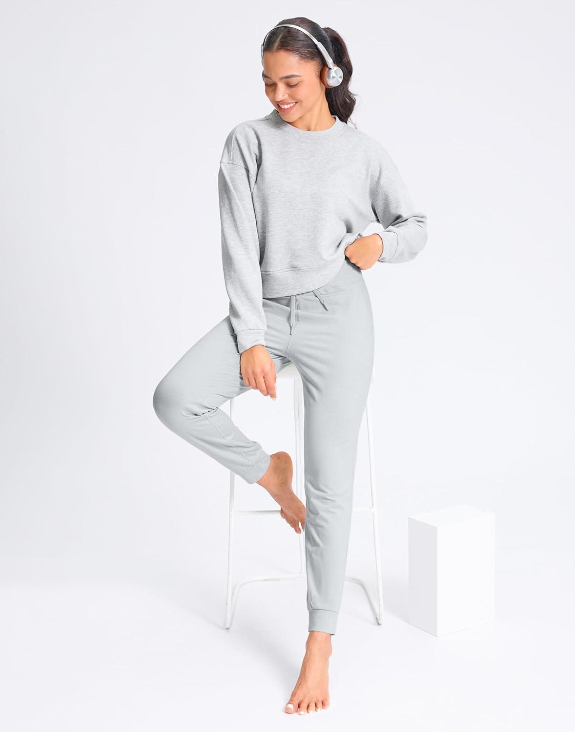 imageSANTINY Womens Sweatpants Joggers with Pockets Soft Stretch High Waisted Sweat Pants Lounge Running Athletic Workout JoggingLight Grey