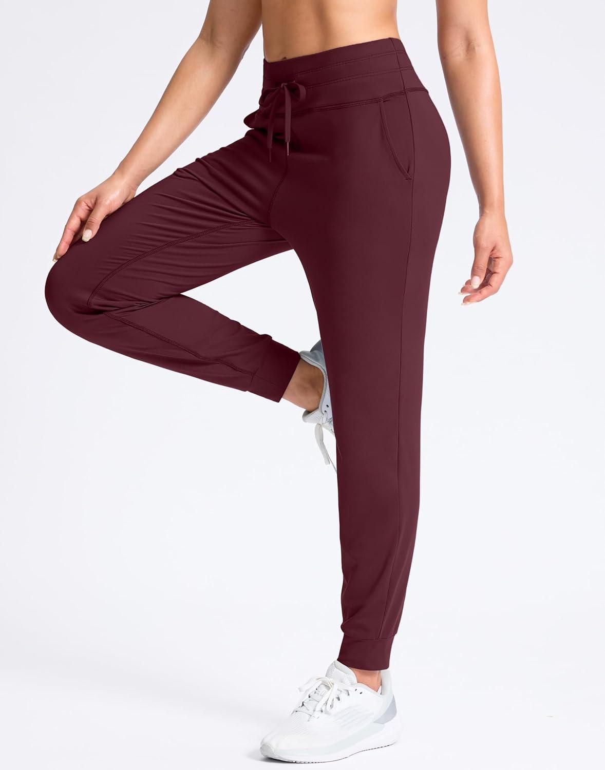 imageSANTINY Womens Sweatpants Joggers with Pockets Soft Stretch High Waisted Sweat Pants Lounge Running Athletic Workout JoggingWine
