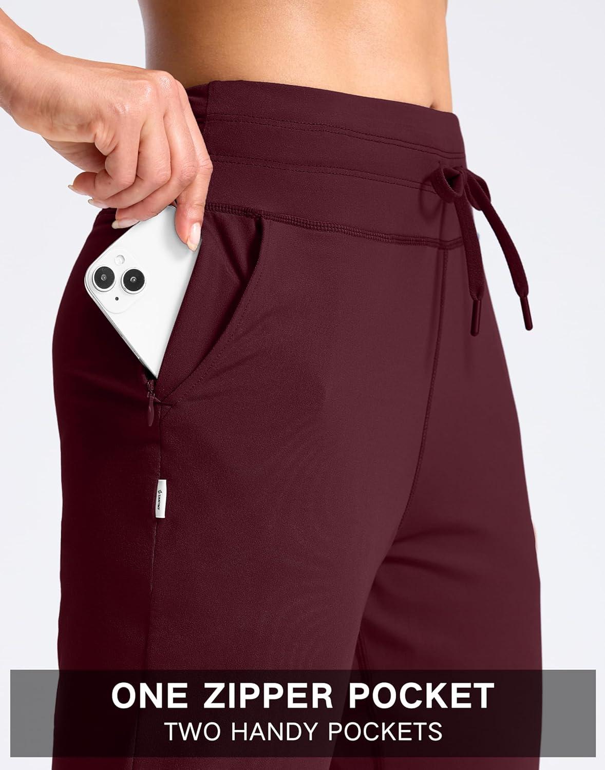 imageSANTINY Womens Sweatpants Joggers with Pockets Soft Stretch High Waisted Sweat Pants Lounge Running Athletic Workout JoggingWine