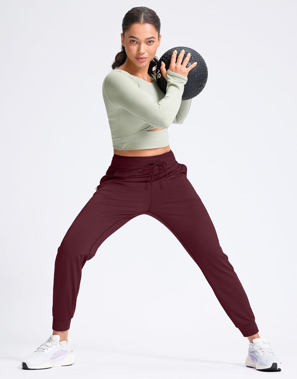 imageSANTINY Womens Sweatpants Joggers with Pockets Soft Stretch High Waisted Sweat Pants Lounge Running Athletic Workout JoggingWine