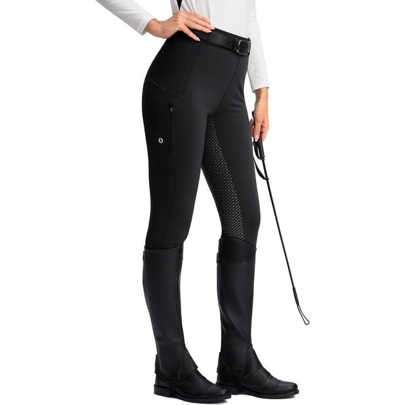 imageSANTINY Womens Horse Riding Pants Zipper Pockets Silicone FullSeat Breeches Equestrian Schooling Tights for WomenBlack
