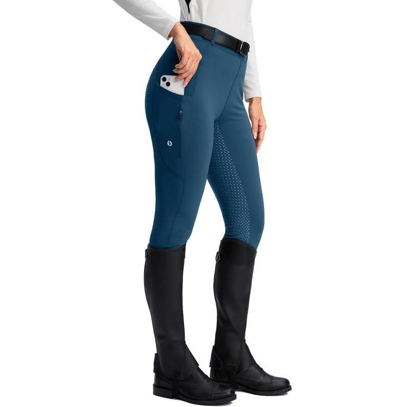 imageSANTINY Womens Horse Riding Pants Zipper Pockets Silicone FullSeat Breeches Equestrian Schooling Tights for WomenBlue