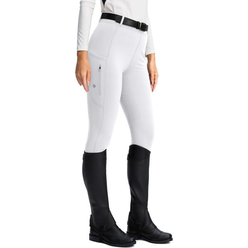 imageSANTINY Womens Horse Riding Pants Zipper Pockets Silicone FullSeat Breeches Equestrian Schooling Tights for WomenWhite
