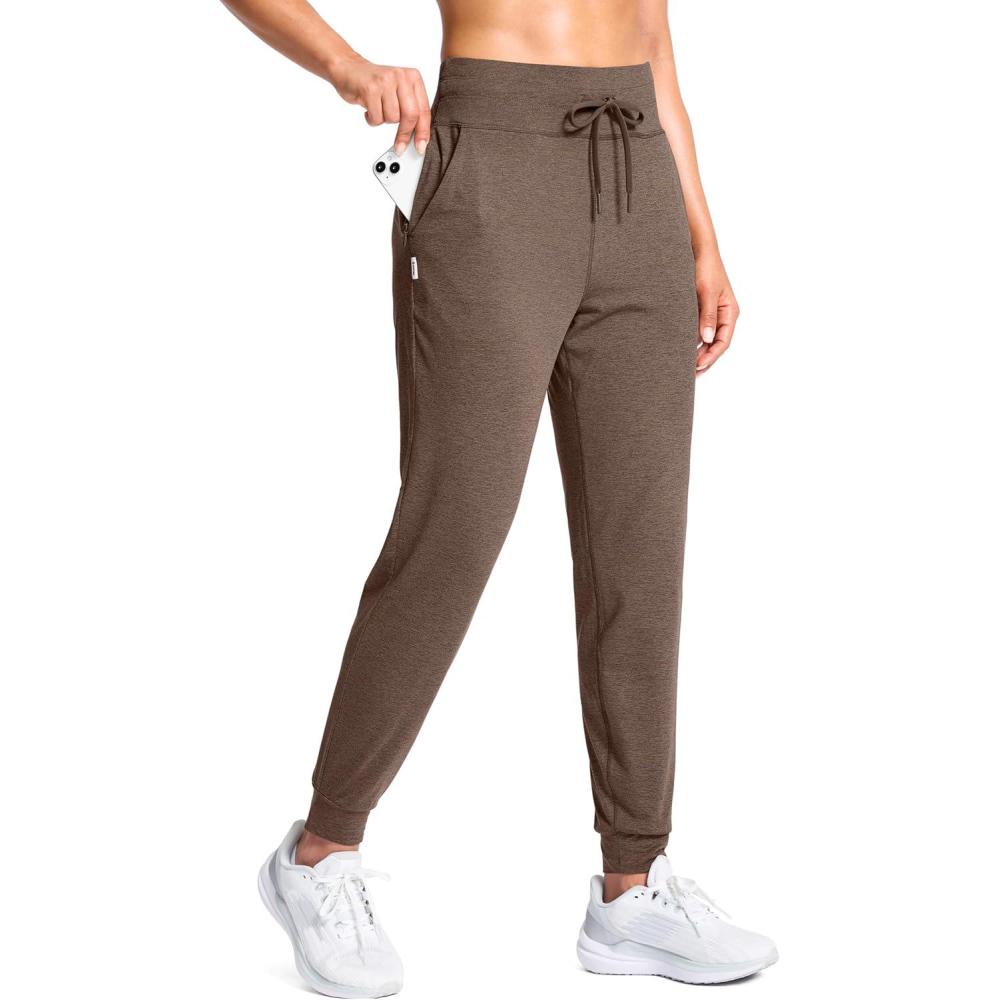 imageSANTINY Womens Sweatpants Joggers with Pockets Soft Stretch High Waisted Sweat Pants Lounge Running Athletic Workout JoggingHeather Brown