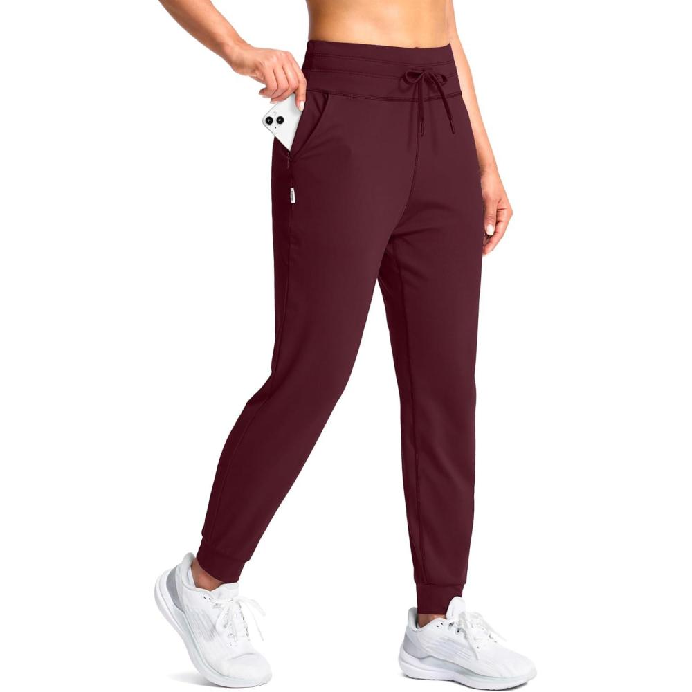 imageSANTINY Womens Sweatpants Joggers with Pockets Soft Stretch High Waisted Sweat Pants Lounge Running Athletic Workout JoggingWine
