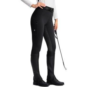 SANTINY Women’s Horse Riding Pants Zipper Pockets Silicone Full-Seat Breeches Equestrian Schooling Tights for Women(Black)