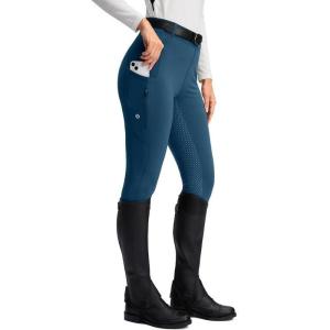 SANTINY Women’s Horse Riding Pants Zipper Pockets Silicone Full-Seat Breeches Equestrian Schooling Tights for Women(Blue)