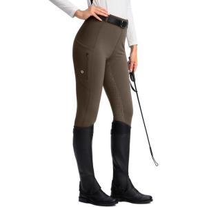 SANTINY Women’s Horse Riding Pants Zipper Pockets Silicone Full-Seat Breeches Equestrian Schooling Tights for Women(Brown)