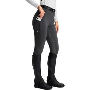 SANTINY Women’s Horse Riding Pants Zipper Pockets Silicone Full-Seat Breeches Equestrian Schooling Tights for Women(Dark Grey)
