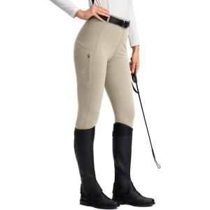 SANTINY Women’s Horse Riding Pants Zipper Pockets Silicone Full-Seat Breeches Equestrian Schooling Tights for Women(Taupe)