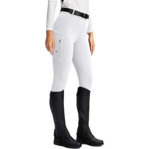 SANTINY Women’s Horse Riding Pants Zipper Pockets Silicone Full-Seat Breeches Equestrian Schooling Tights for Women(White)