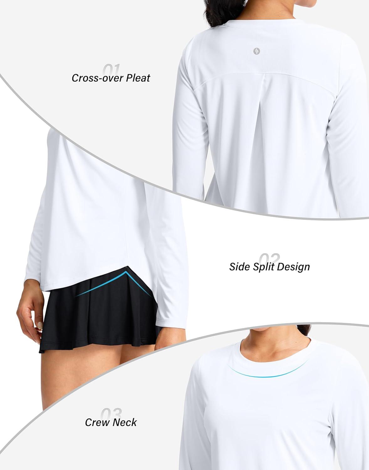 imageSANTINY Lightweight Long Sleeve Workout Tops for Women Breathable Active Tennis Sports Top Gym Yoga Athletic Running ShirtsA White