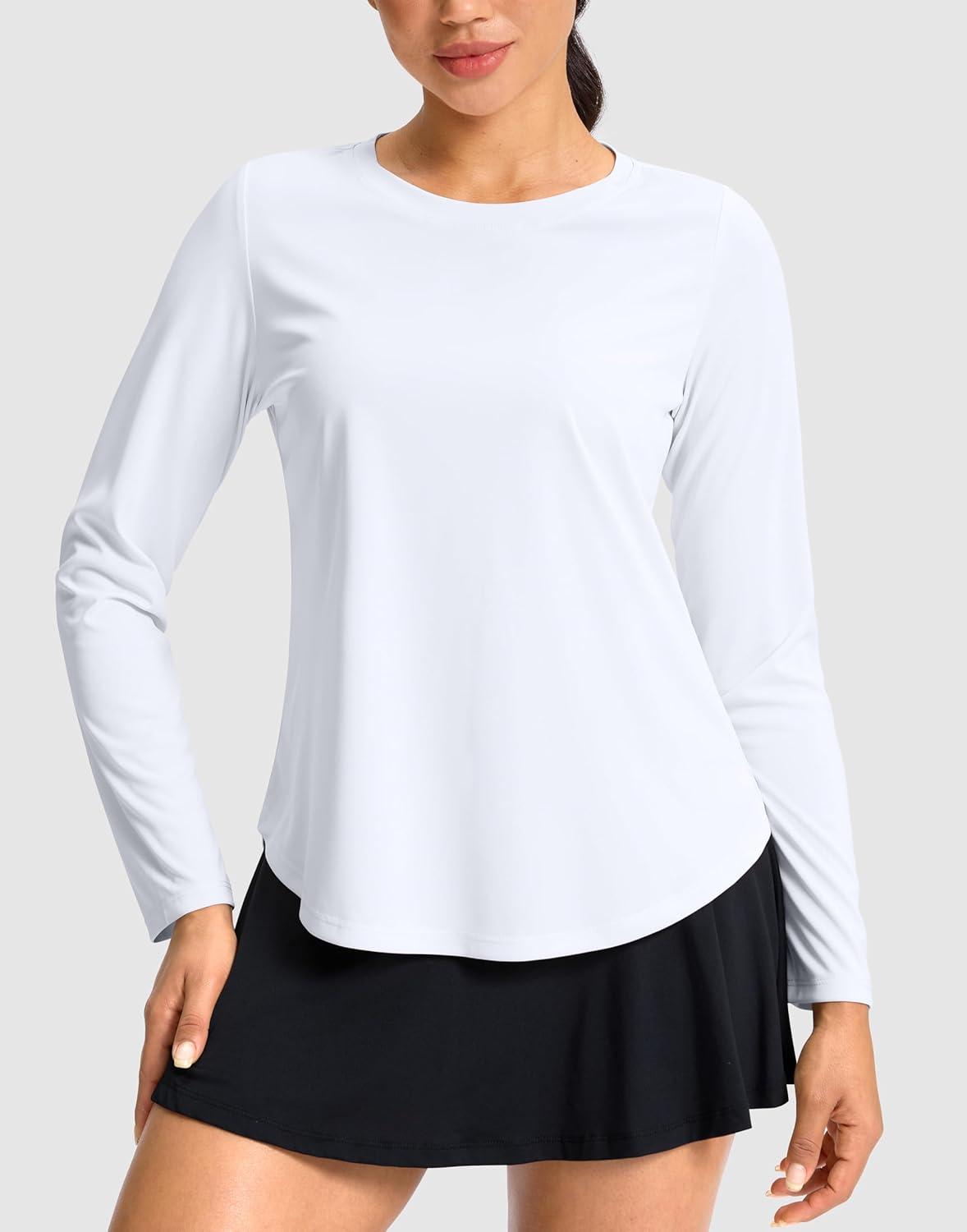 imageSANTINY Lightweight Long Sleeve Workout Tops for Women Breathable Active Tennis Sports Top Gym Yoga Athletic Running ShirtsA White