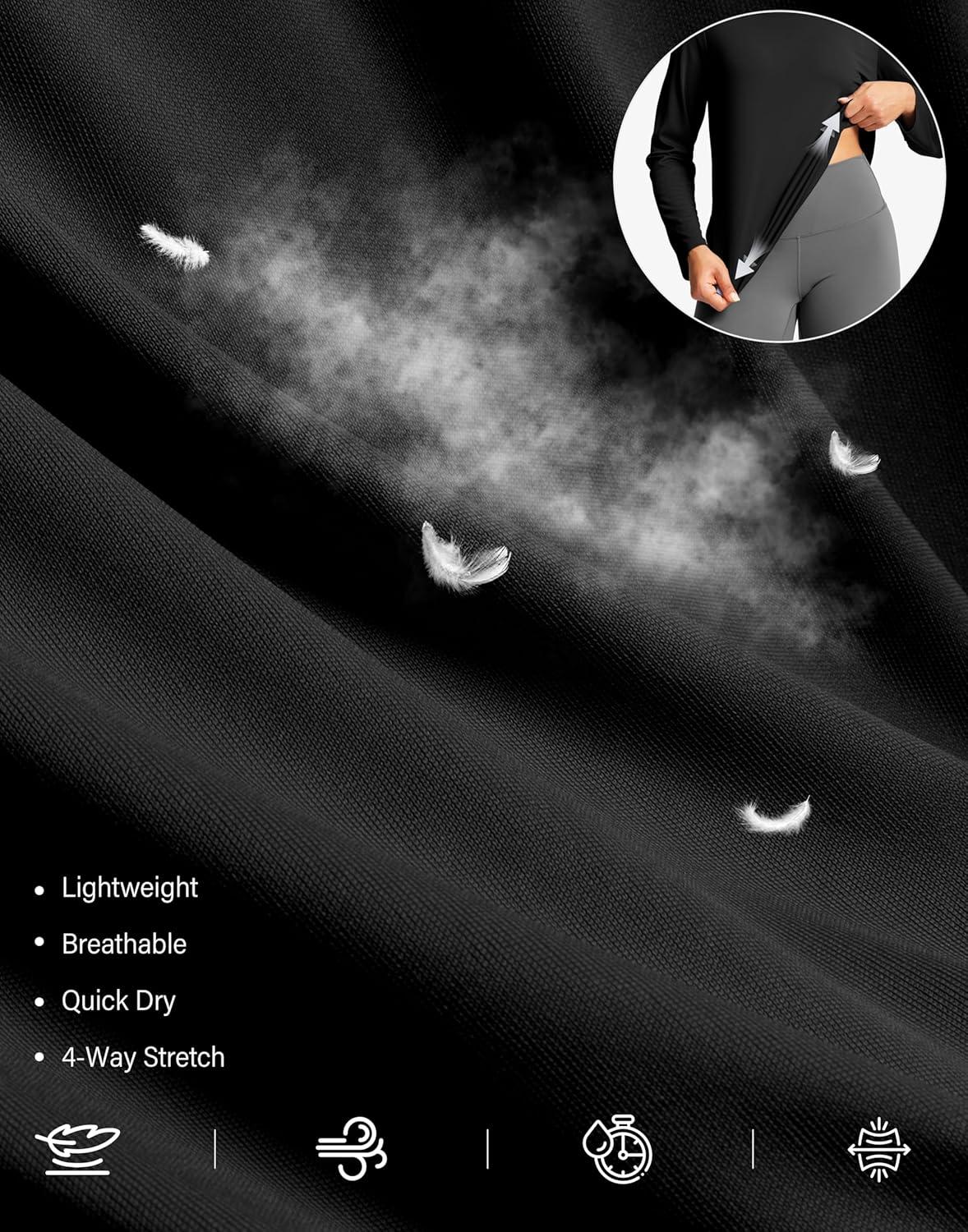 imageSANTINY Lightweight Long Sleeve Workout Tops for Women Breathable Active Tennis Sports Top Gym Yoga Athletic Running ShirtsBlack