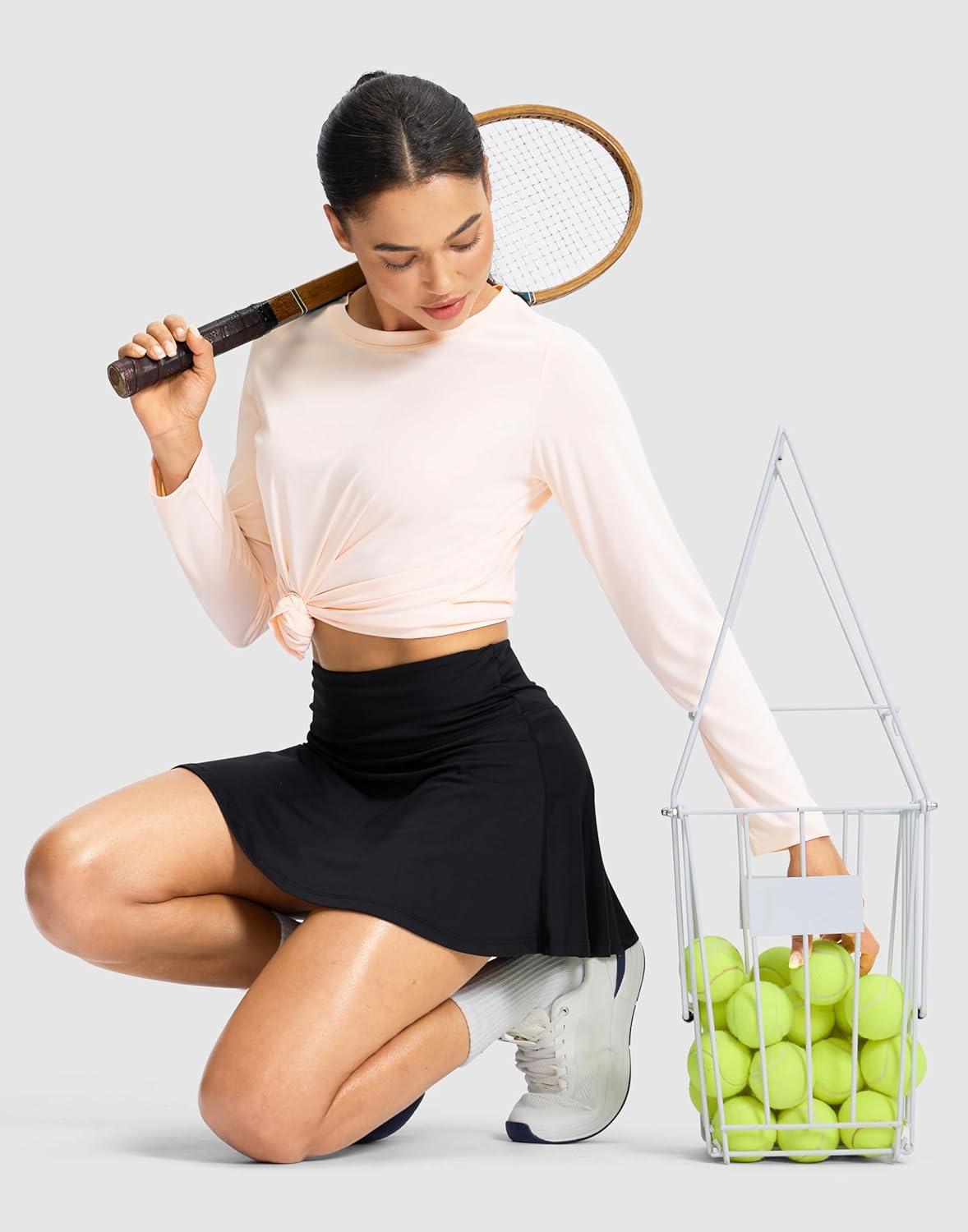 imageSANTINY Lightweight Long Sleeve Workout Tops for Women Breathable Active Tennis Sports Top Gym Yoga Athletic Running ShirtsCream