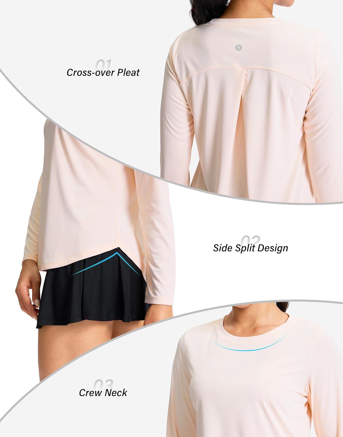 imageSANTINY Lightweight Long Sleeve Workout Tops for Women Breathable Active Tennis Sports Top Gym Yoga Athletic Running ShirtsCream