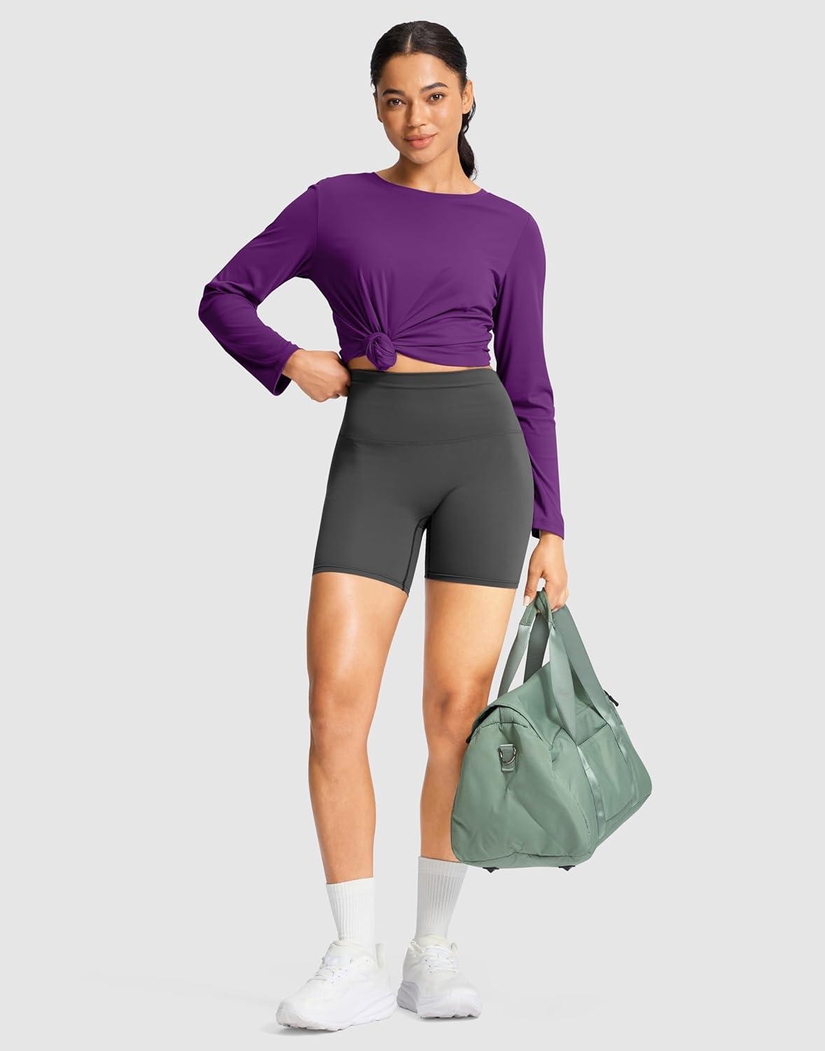 imageSANTINY Lightweight Long Sleeve Workout Tops for Women Breathable Active Tennis Sports Top Gym Yoga Athletic Running ShirtsDark Purple