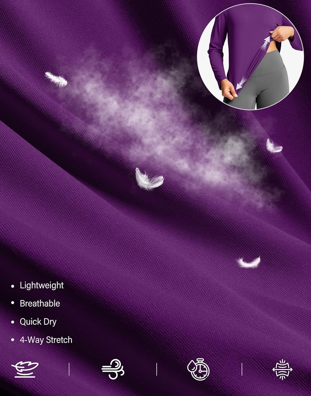 imageSANTINY Lightweight Long Sleeve Workout Tops for Women Breathable Active Tennis Sports Top Gym Yoga Athletic Running ShirtsDark Purple