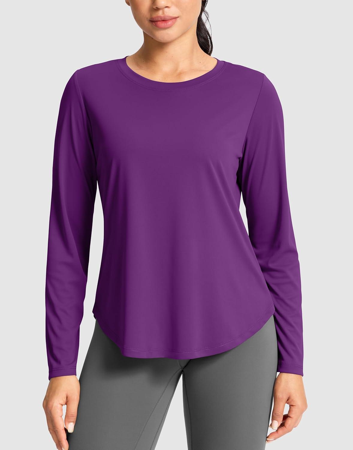 imageSANTINY Lightweight Long Sleeve Workout Tops for Women Breathable Active Tennis Sports Top Gym Yoga Athletic Running ShirtsDark Purple