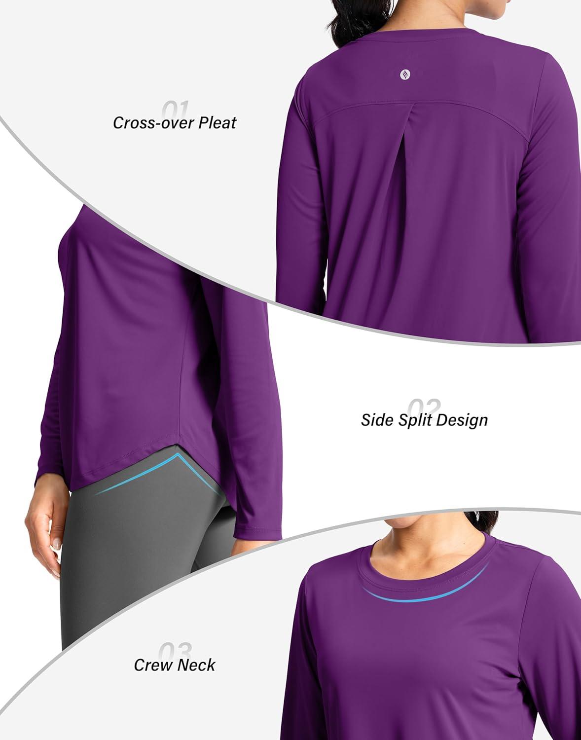 imageSANTINY Lightweight Long Sleeve Workout Tops for Women Breathable Active Tennis Sports Top Gym Yoga Athletic Running ShirtsDark Purple