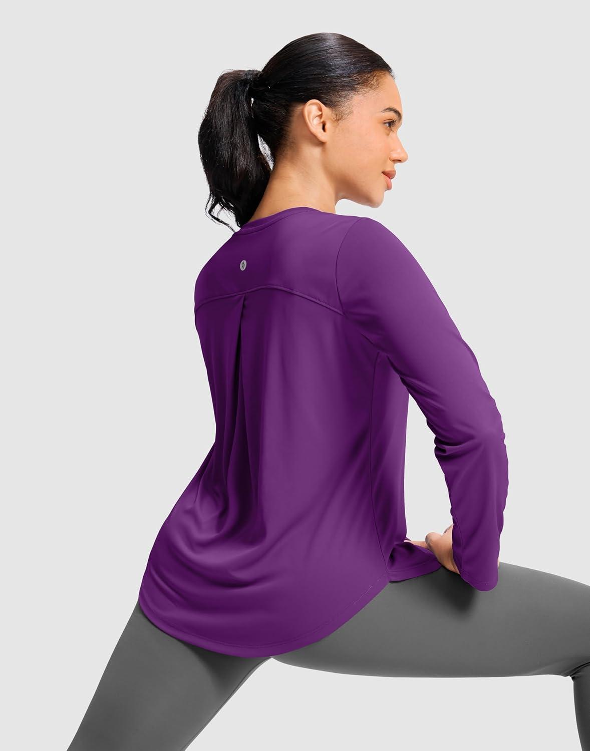 imageSANTINY Lightweight Long Sleeve Workout Tops for Women Breathable Active Tennis Sports Top Gym Yoga Athletic Running ShirtsDark Purple