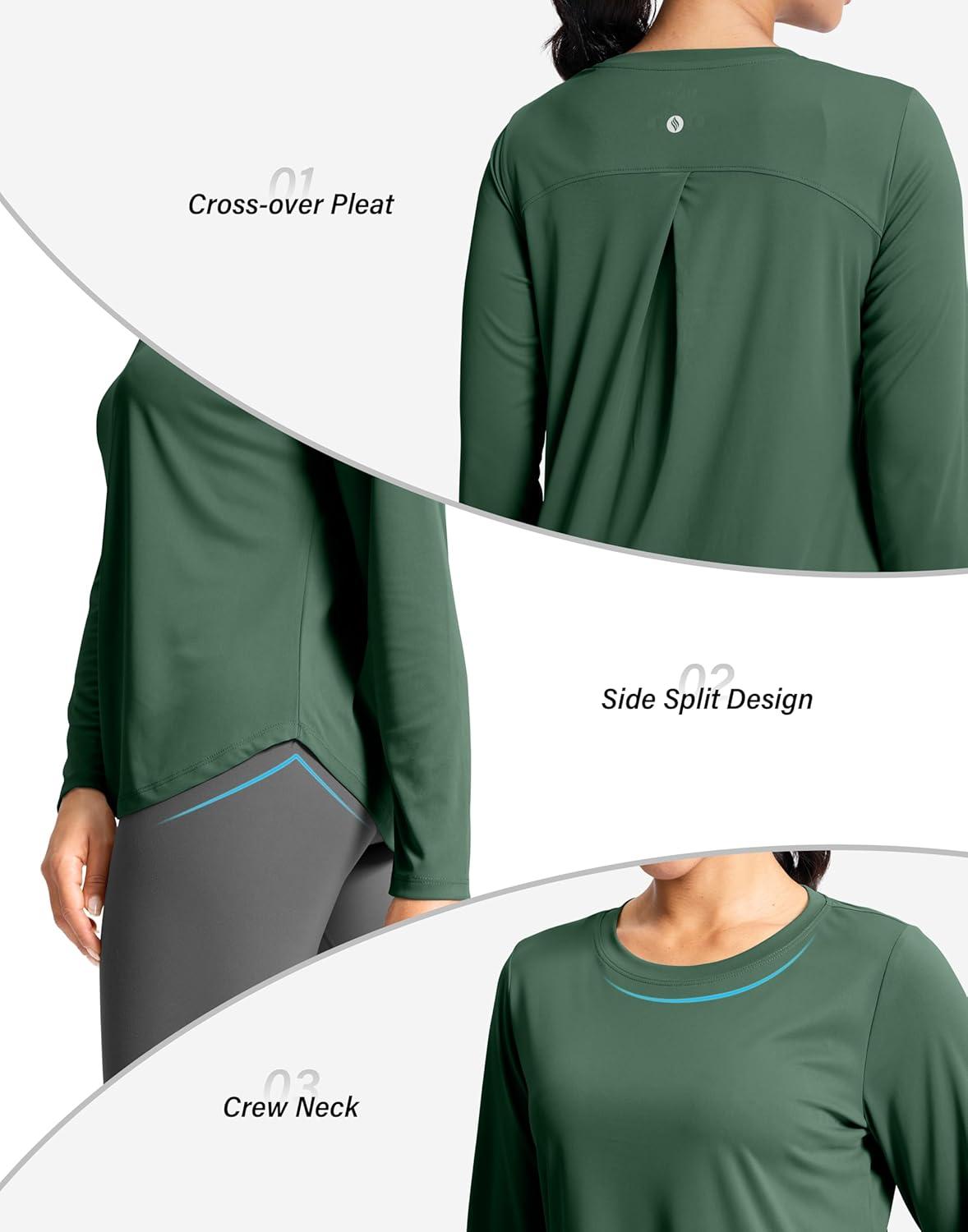 imageSANTINY Lightweight Long Sleeve Workout Tops for Women Breathable Active Tennis Sports Top Gym Yoga Athletic Running ShirtsGreen