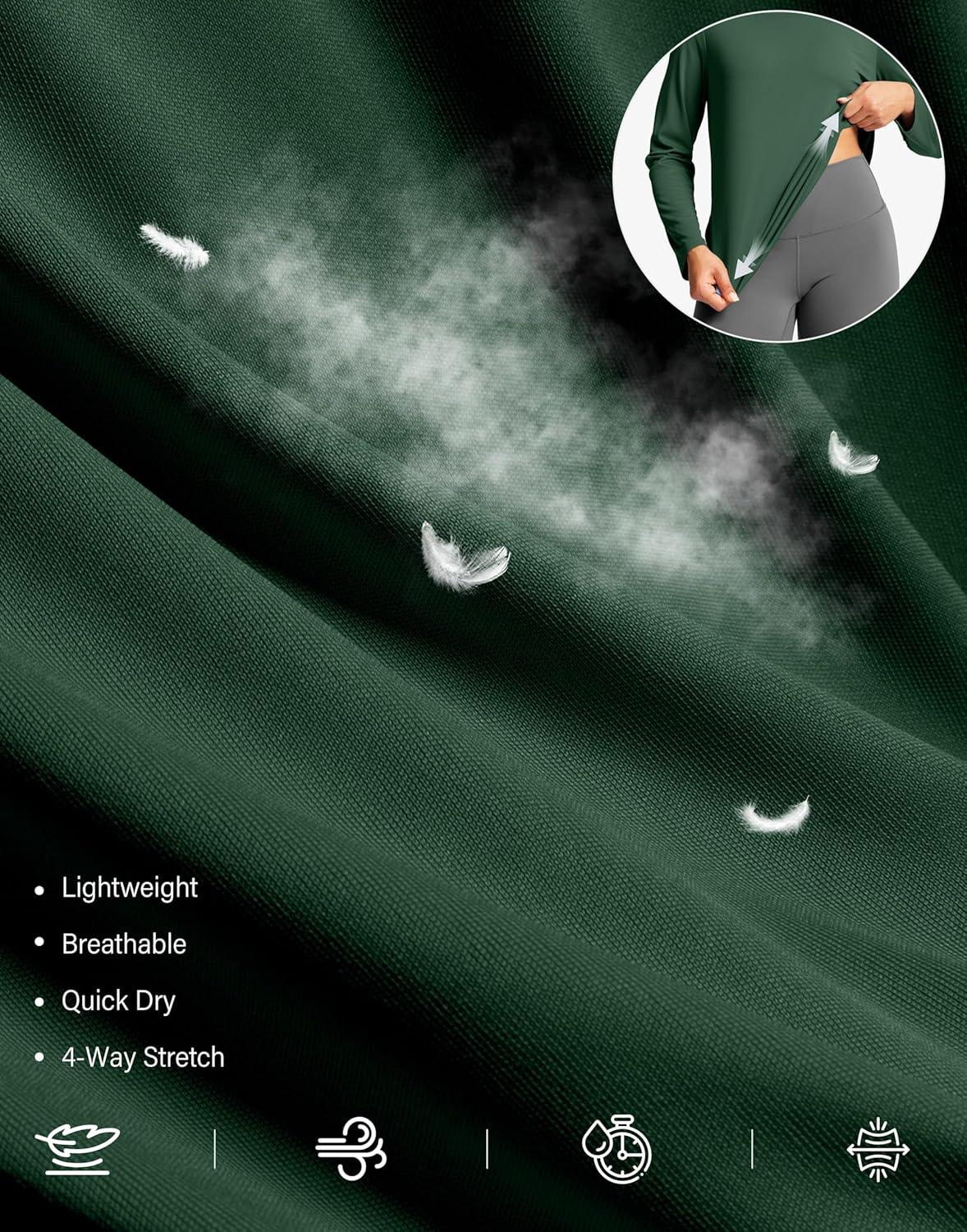 imageSANTINY Lightweight Long Sleeve Workout Tops for Women Breathable Active Tennis Sports Top Gym Yoga Athletic Running ShirtsGreen