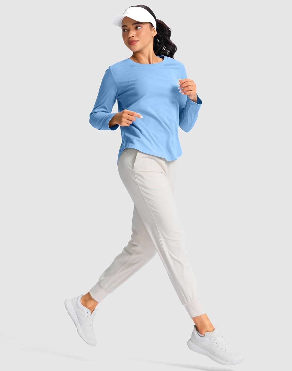 imageSANTINY Lightweight Long Sleeve Workout Tops for Women Breathable Active Tennis Sports Top Gym Yoga Athletic Running ShirtsHaze Blue