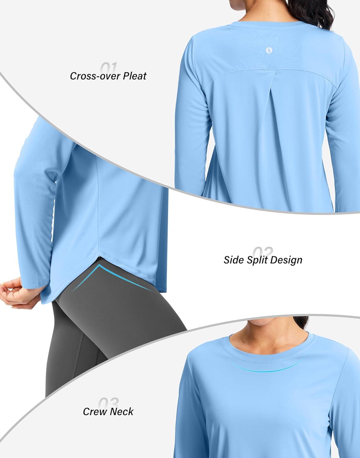 imageSANTINY Lightweight Long Sleeve Workout Tops for Women Breathable Active Tennis Sports Top Gym Yoga Athletic Running ShirtsHaze Blue