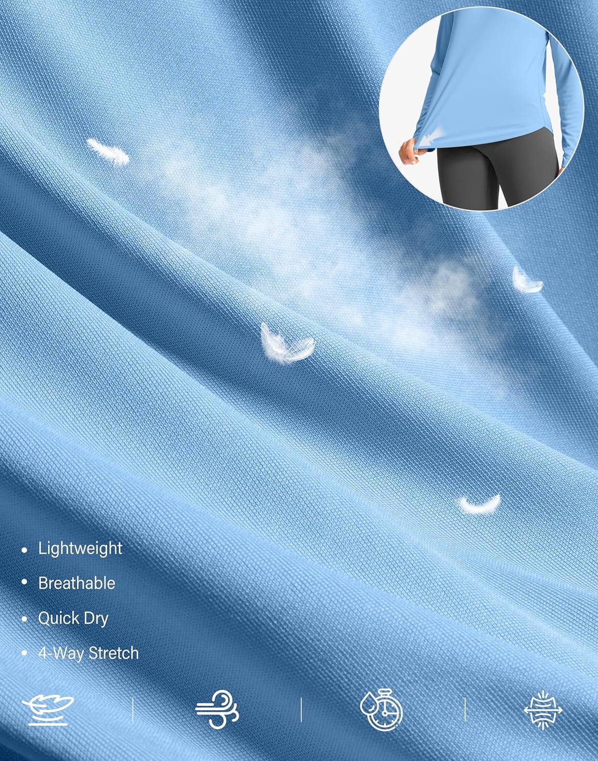 imageSANTINY Lightweight Long Sleeve Workout Tops for Women Breathable Active Tennis Sports Top Gym Yoga Athletic Running ShirtsHaze Blue