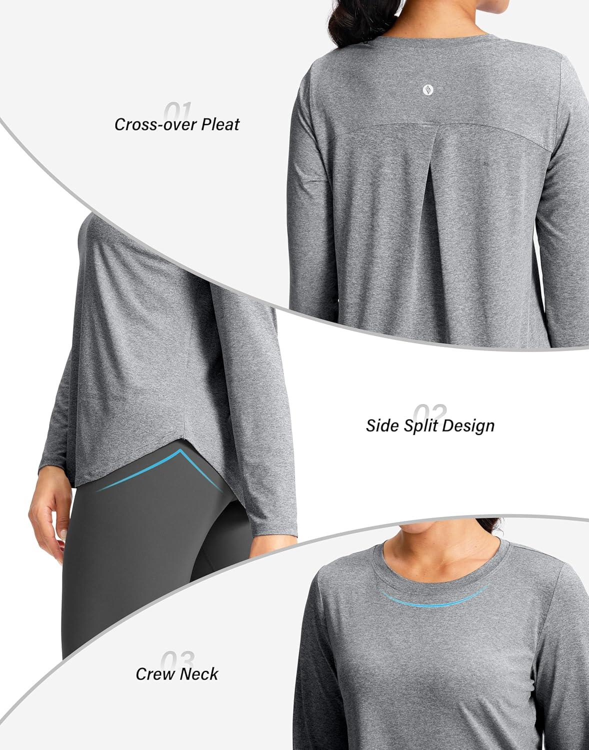 imageSANTINY Lightweight Long Sleeve Workout Tops for Women Breathable Active Tennis Sports Top Gym Yoga Athletic Running ShirtsHeather Grey