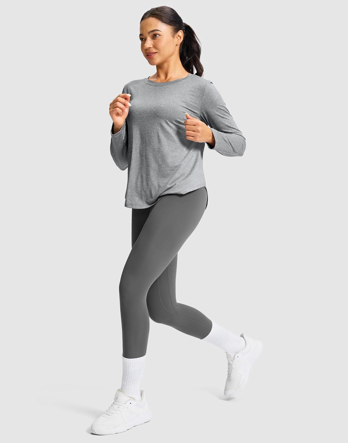 imageSANTINY Lightweight Long Sleeve Workout Tops for Women Breathable Active Tennis Sports Top Gym Yoga Athletic Running ShirtsHeather Grey