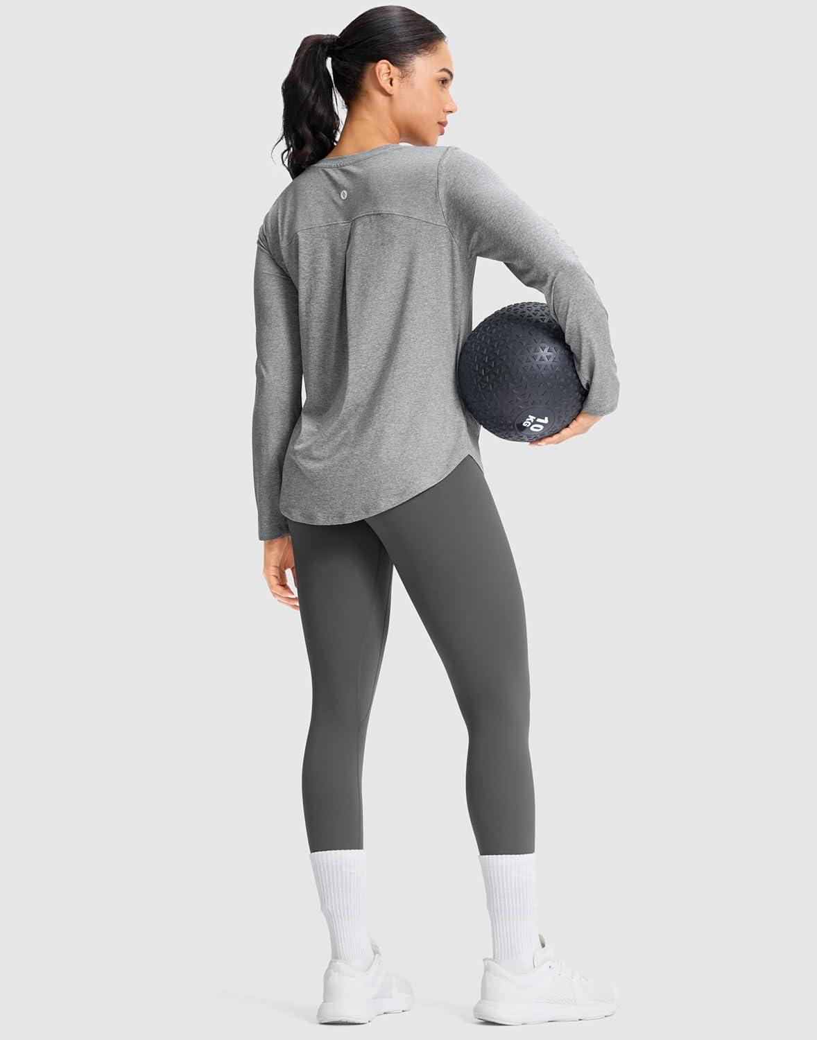 imageSANTINY Lightweight Long Sleeve Workout Tops for Women Breathable Active Tennis Sports Top Gym Yoga Athletic Running ShirtsHeather Grey