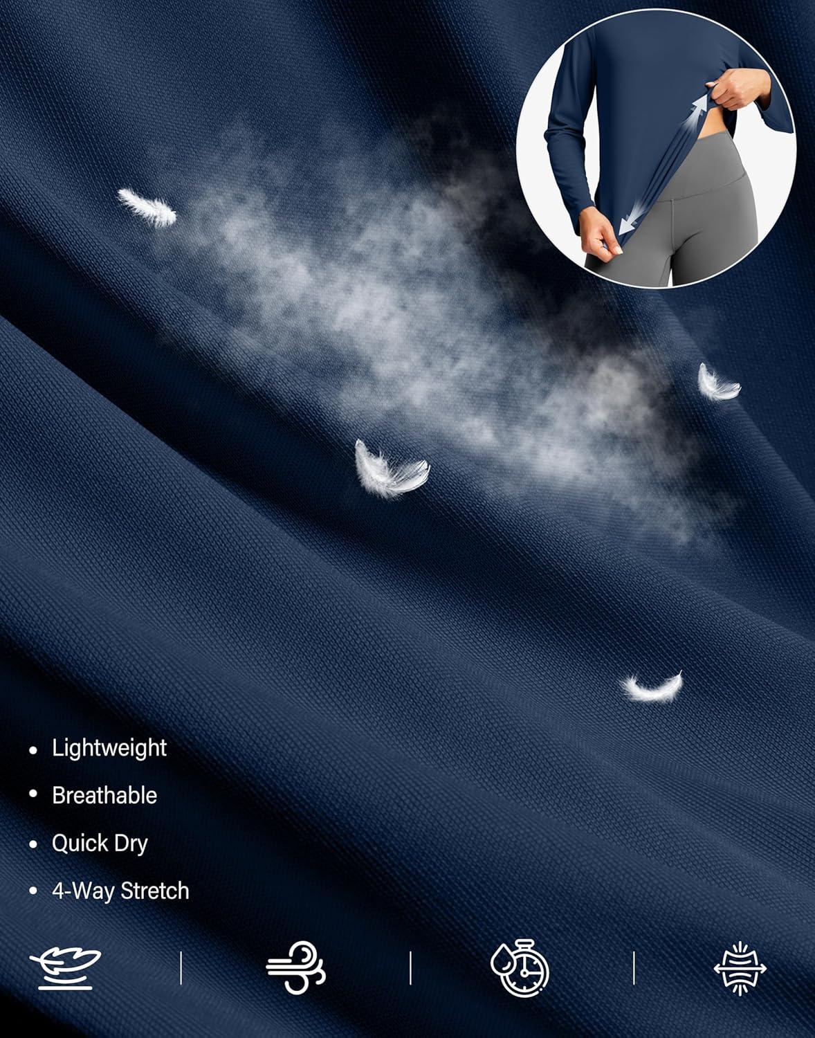 imageSANTINY Lightweight Long Sleeve Workout Tops for Women Breathable Active Tennis Sports Top Gym Yoga Athletic Running ShirtsNavy